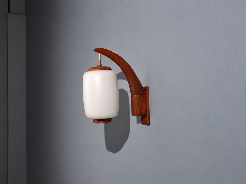 Danish Modern, Wall Sconce, Teak, Opal Glass, Denmark, 1960s