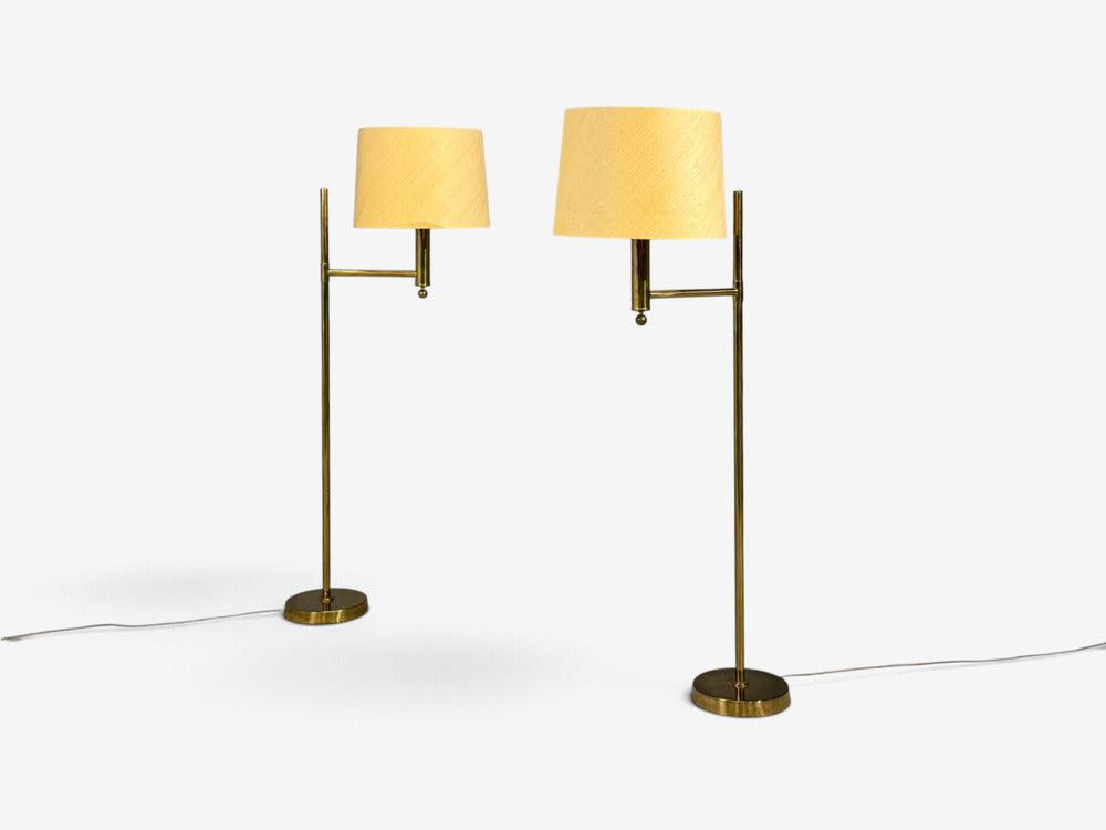 Bergboms, Swedish Modern, Floor Lamps, Brass, Fabric, Sweden, 1960s