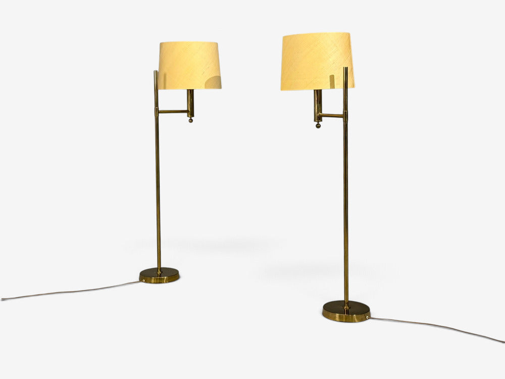 Bergboms, Swedish Modern, Floor Lamps, Brass, Fabric, Sweden, 1960s