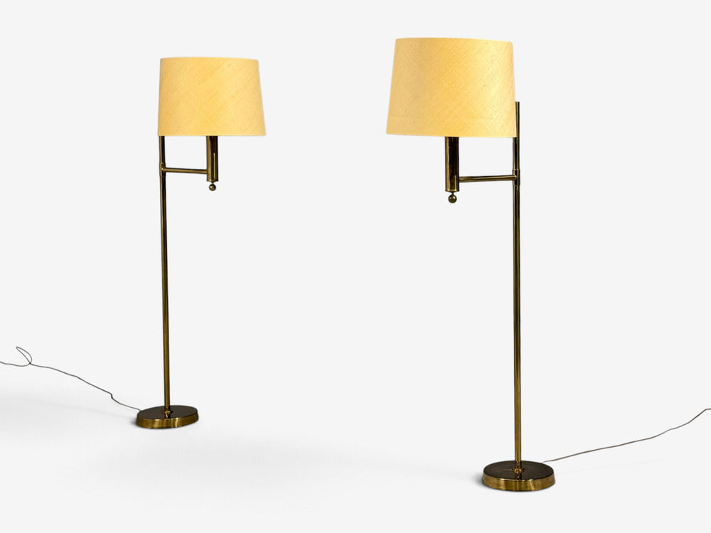 Bergboms, Swedish Modern, Floor Lamps, Brass, Fabric, Sweden, 1960s
