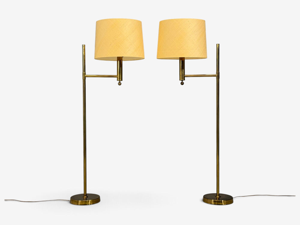 Bergboms, Swedish Modern, Floor Lamps, Brass, Fabric, Sweden, 1960s