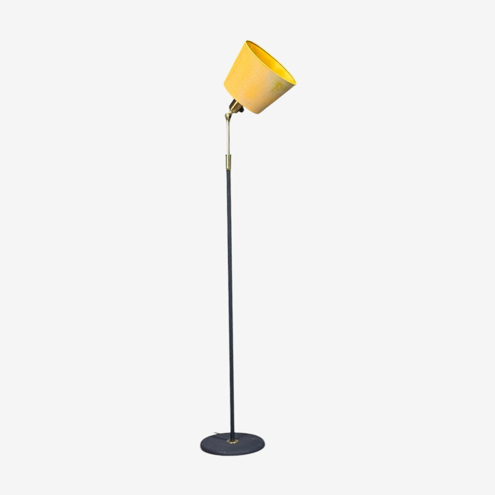 Boréns, Adjustable Floor Lamp, Blue Lacquered Metal, Brass, Fabric, Sweden, 1950s