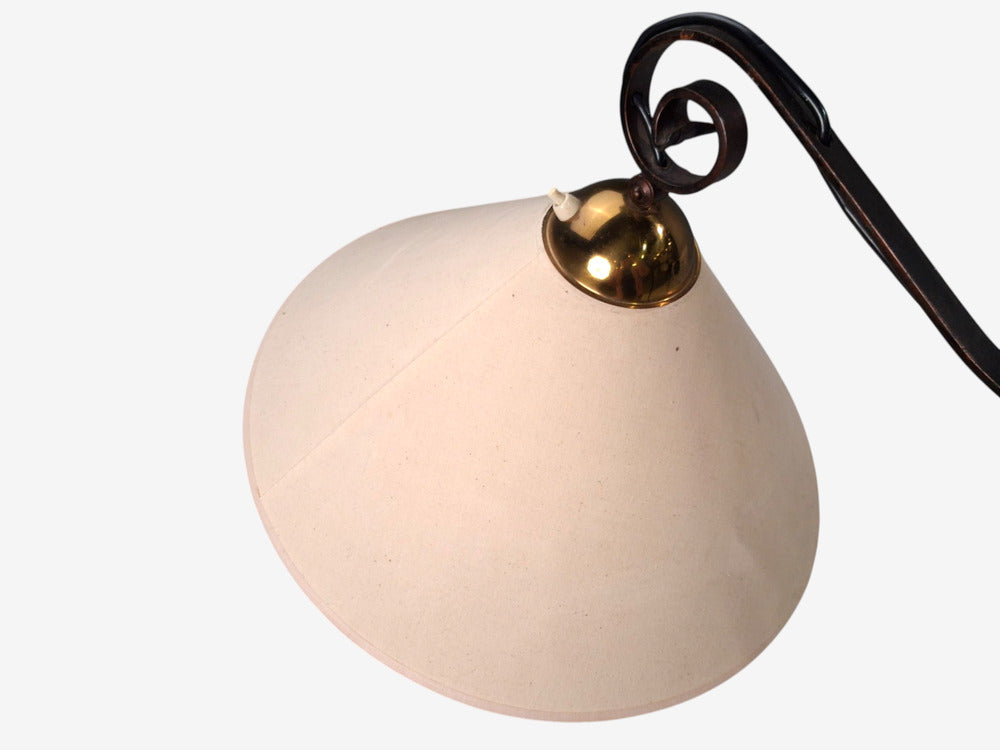 Swedish Modern, Floor Lamp, Forged Iron, Fabric, Brass, Sweden, 1950s