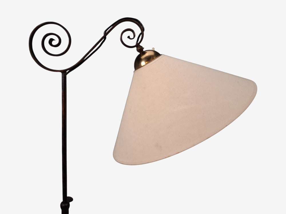 Swedish Modern, Floor Lamp, Forged Iron, Fabric, Brass, Sweden, 1950s