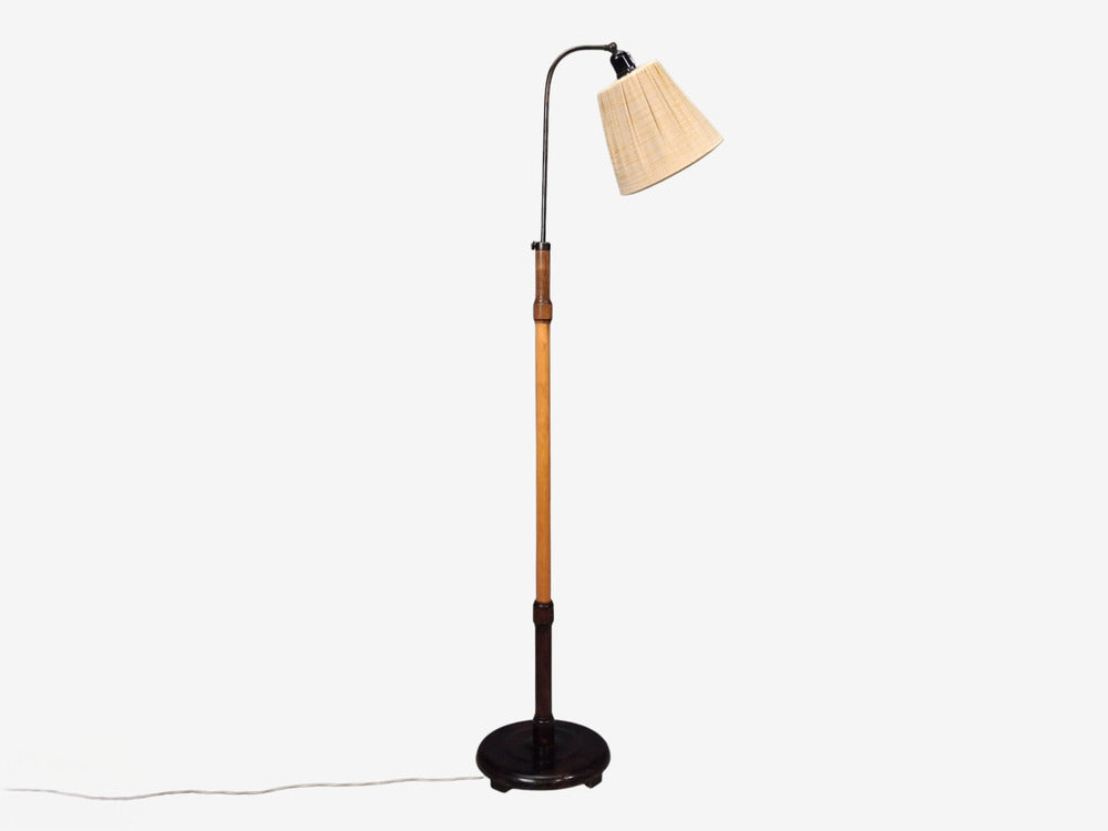 Swedish Art Deco, Adjustable Floor Lamp, Birch, Metal, Sweden, 1930s