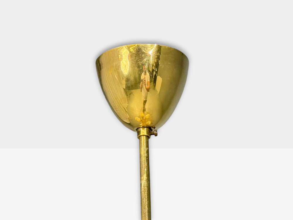 Itsu, Finnish Modern, Snowflake Chandelier, Brass, Glass, Finland, 1950s