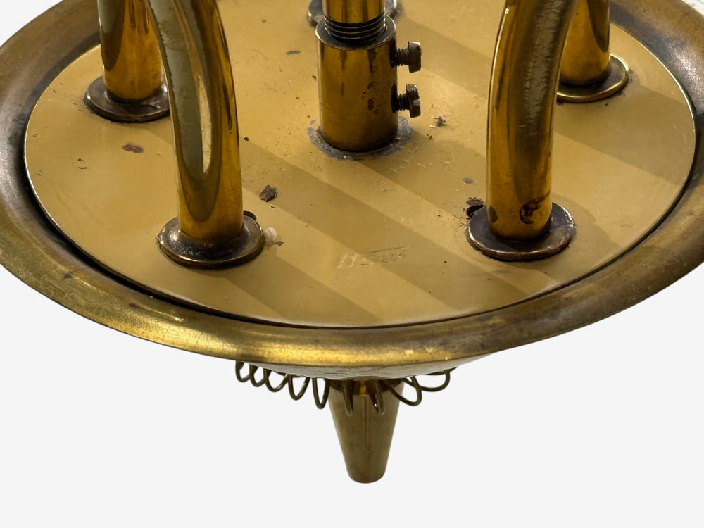 Itsu, Finnish Modern, Snowflake Chandelier, Brass, Glass, Finland, 1950s