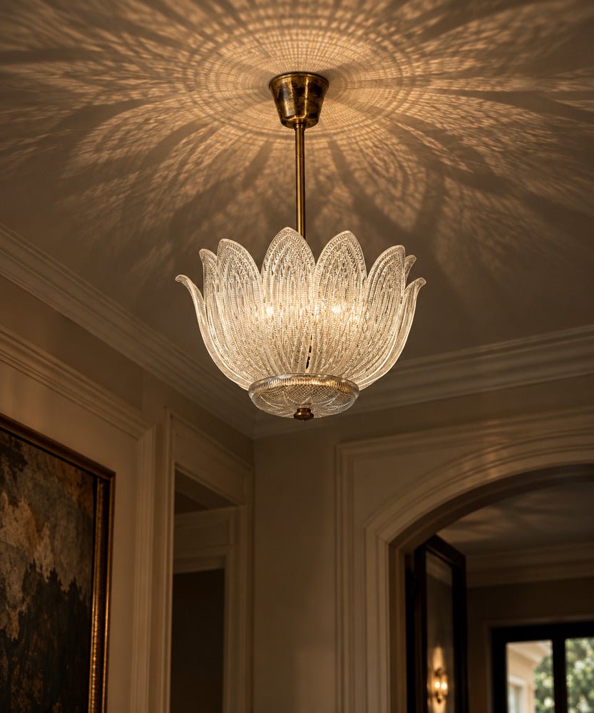 Carl Fagerlund, Tulip Chandelier, Molded Glass, Brass, Sweden, 1960s