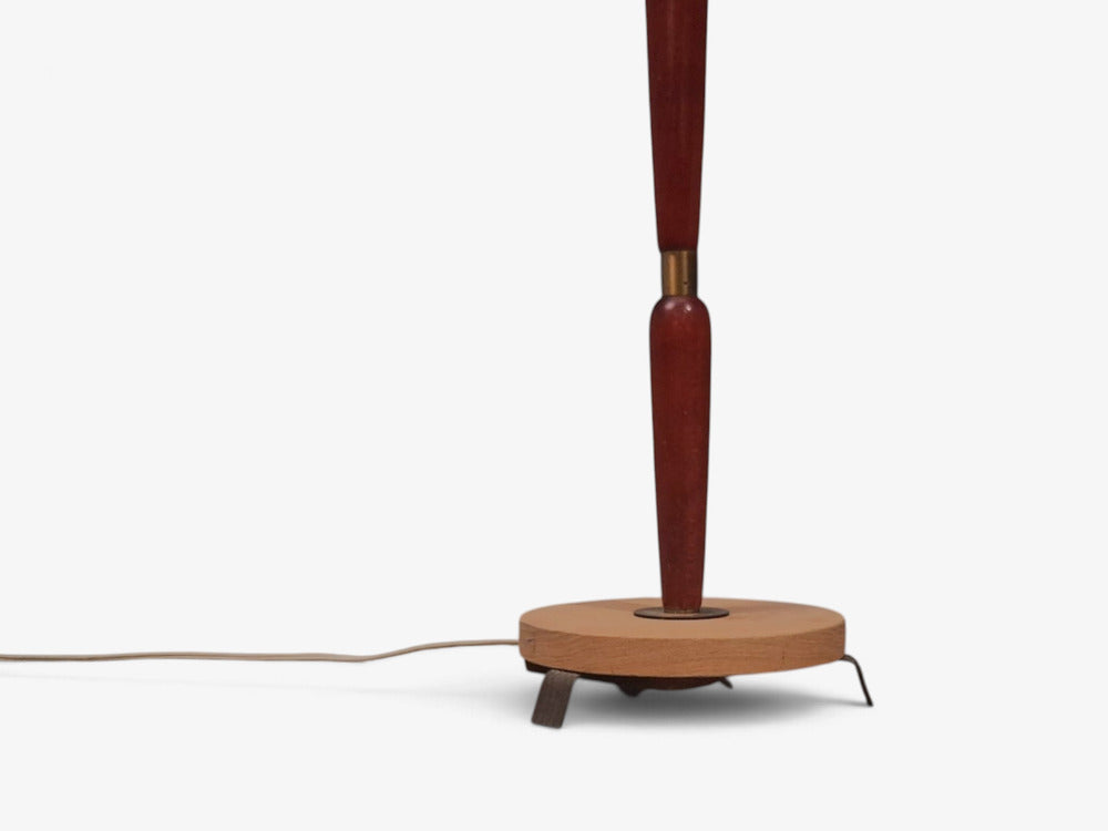 Swedish Modern, Double Light Floor Lamp, Wood, Brass, Fabric, Sweden, 1950s