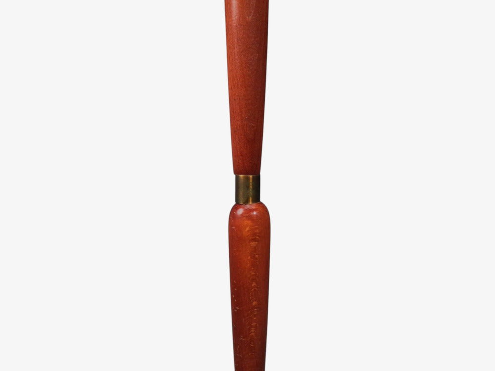 Swedish Modern, Double Light Floor Lamp, Wood, Brass, Fabric, Sweden, 1950s