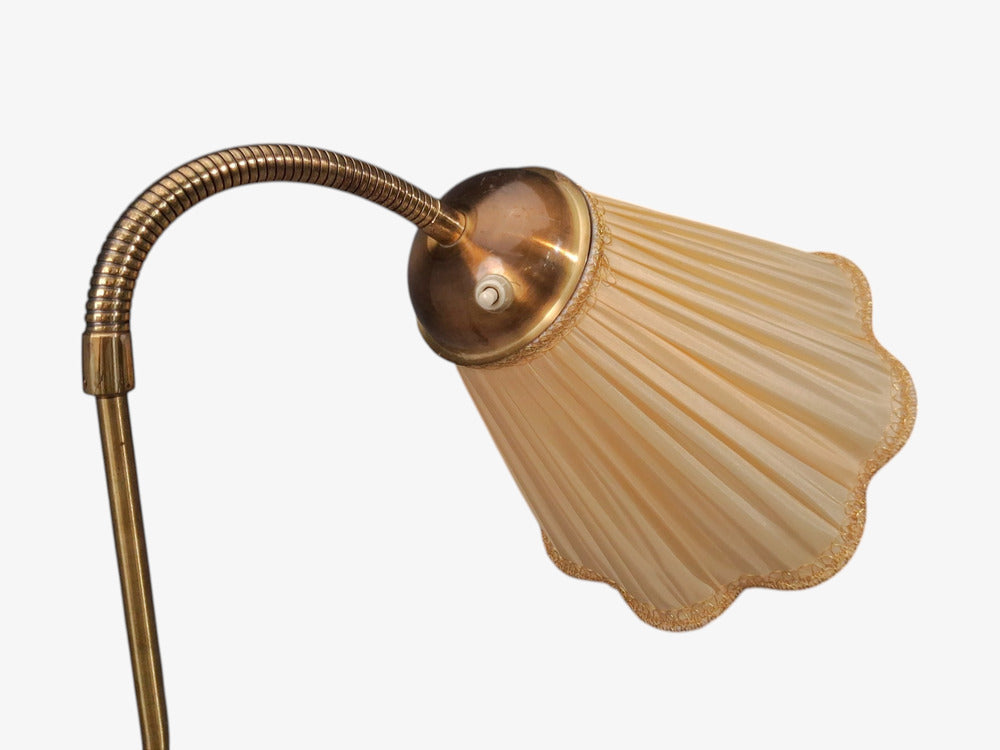 Swedish Modern, Double Light Floor Lamp, Wood, Brass, Fabric, Sweden, 1950s