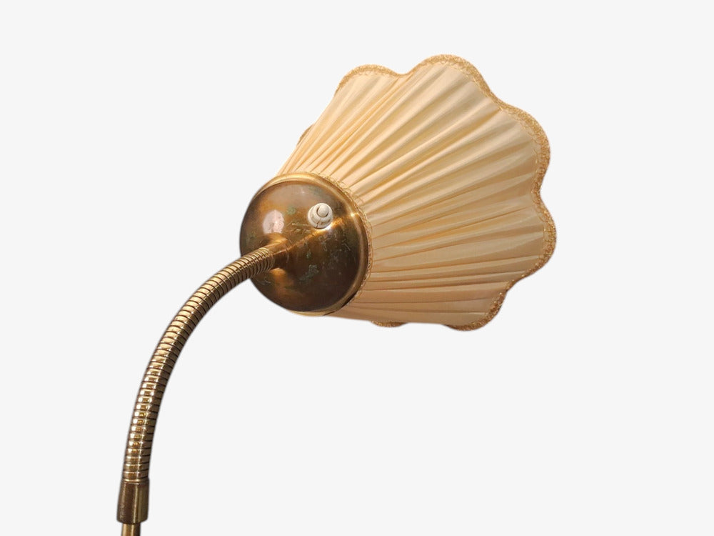Swedish Modern, Double Light Floor Lamp, Wood, Brass, Fabric, Sweden, 1950s