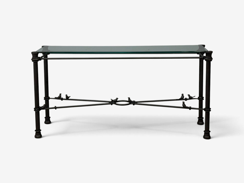 Giacometti Style, Console Table, Forged Metal, Glass, USA, 1970s