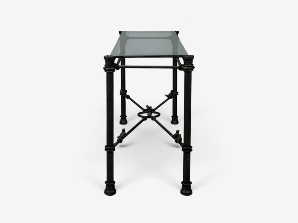 Giacometti Style, Console Table, Forged Metal, Glass, USA, 1970s