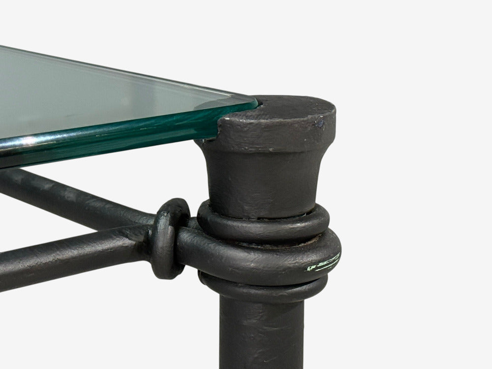 Giacometti Style, Console Table, Forged Metal, Glass, USA, 1970s