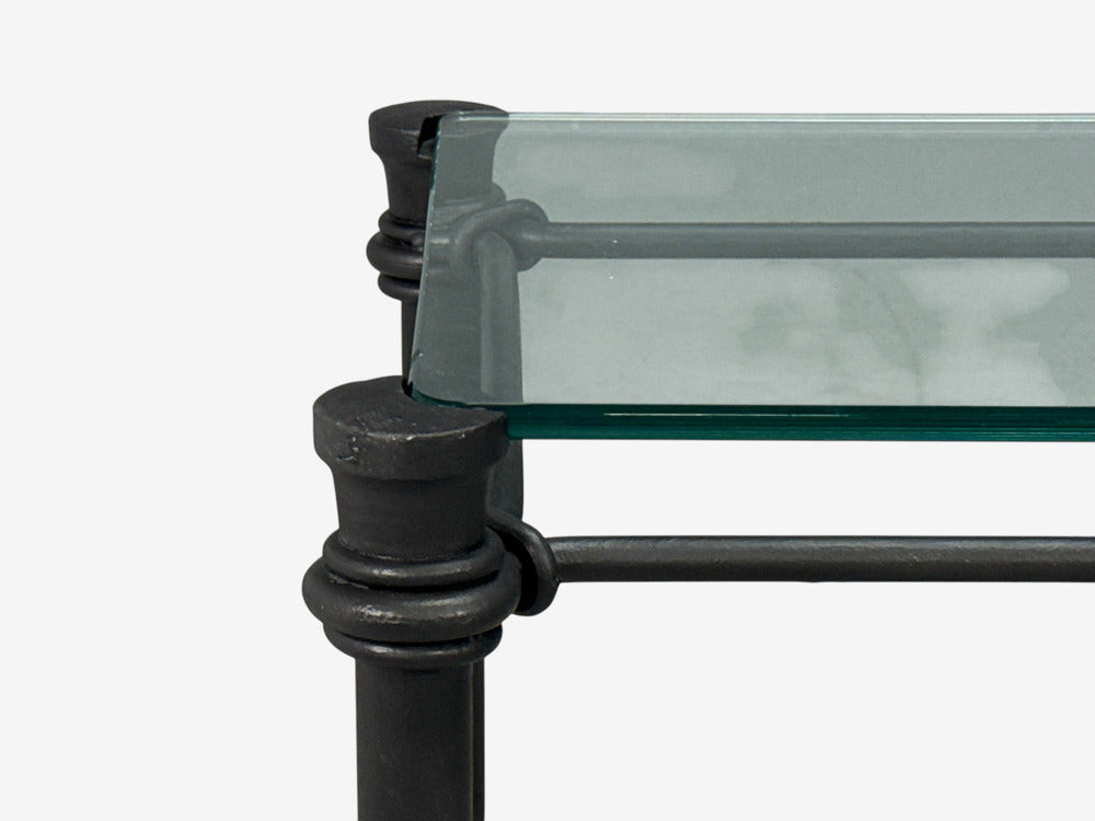 Giacometti Style, Console Table, Forged Metal, Glass, USA, 1970s