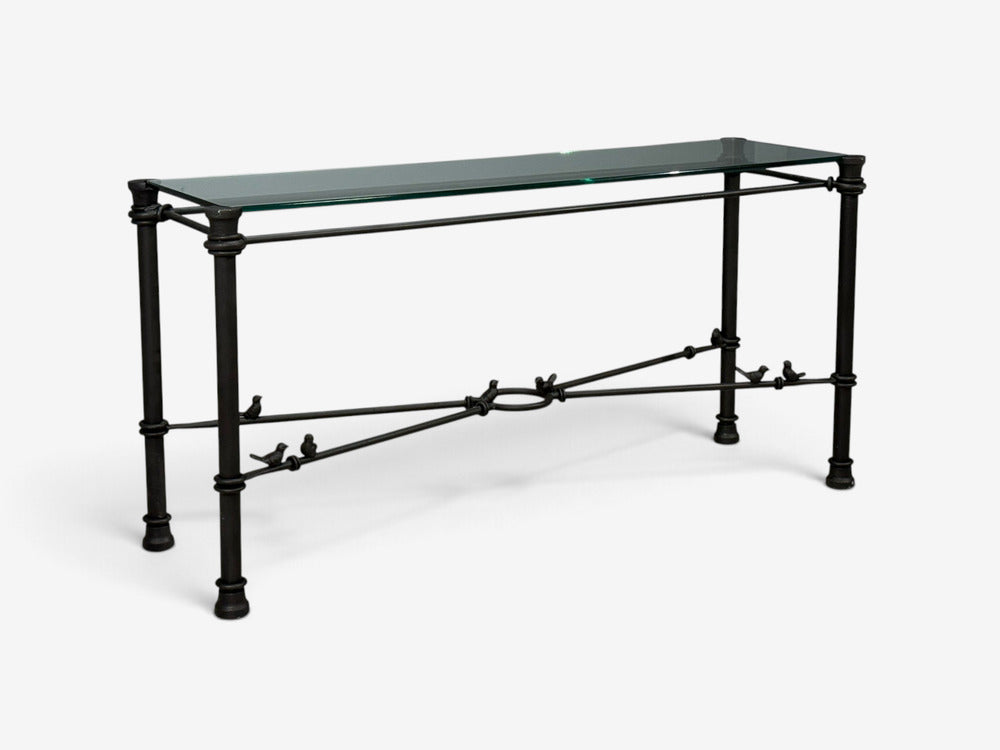 Giacometti Style, Console Table, Forged Metal, Glass, USA, 1970s