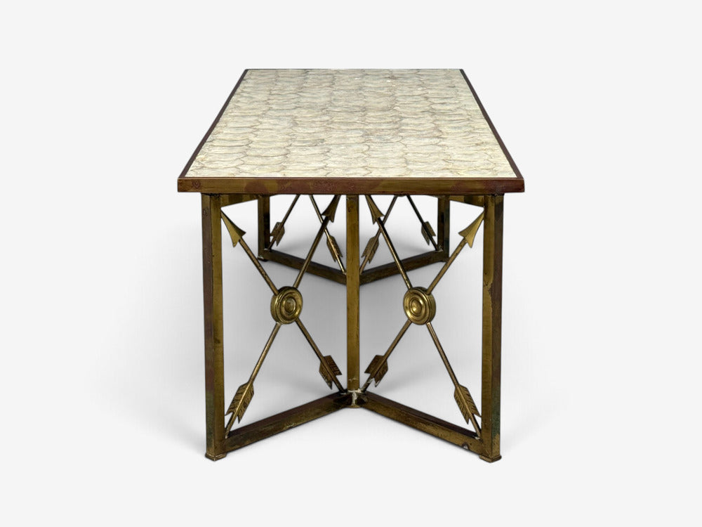 Hollywood Regency, Coffee Table, Capiz Shell, Brass, France, 1950s
