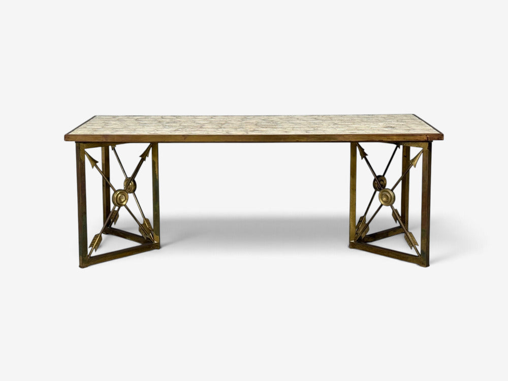 Hollywood Regency, Coffee Table, Capiz Shell, Brass, France, 1950s