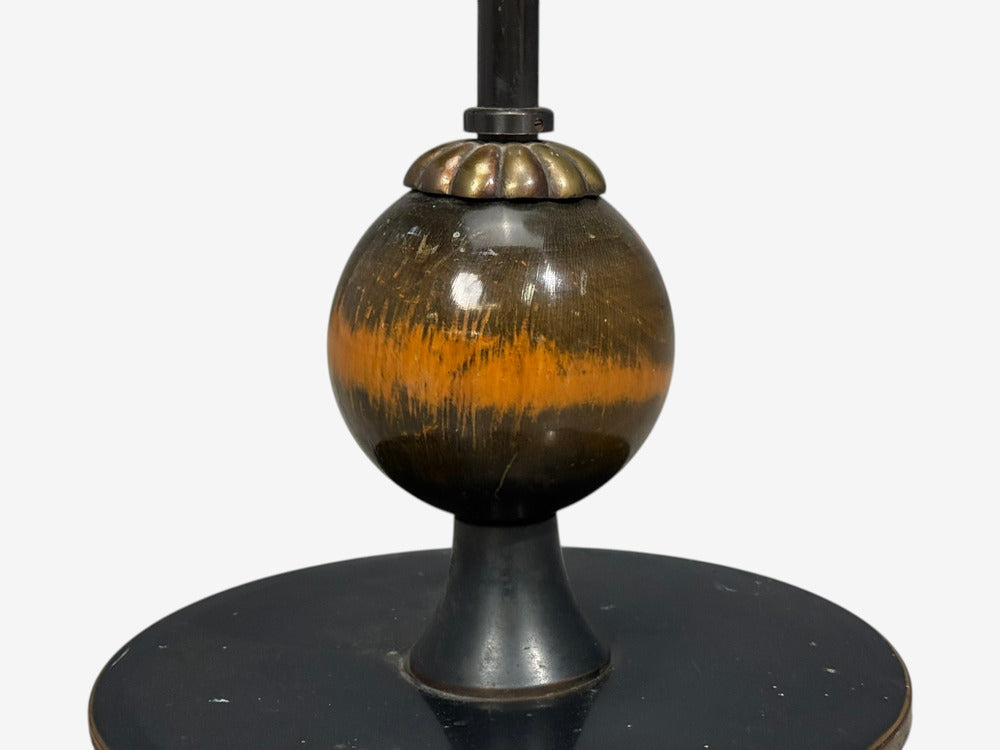 Swedish Art Deco, Floor Lamp, Patinated Brass, Wood, Fabric, Sweden, 1920s