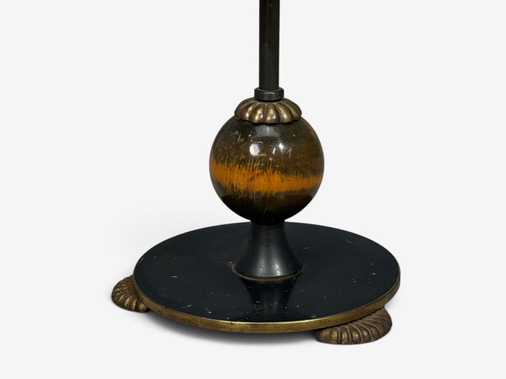 Swedish Art Deco, Floor Lamp, Patinated Brass, Wood, Fabric, Sweden, 1920s