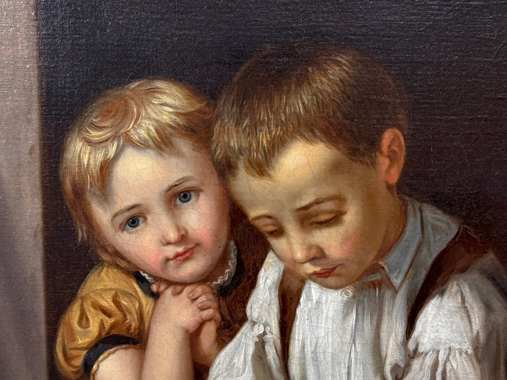 Continental School, Children at Their Lessons, Oil on Canvas, Europe, 19th c.