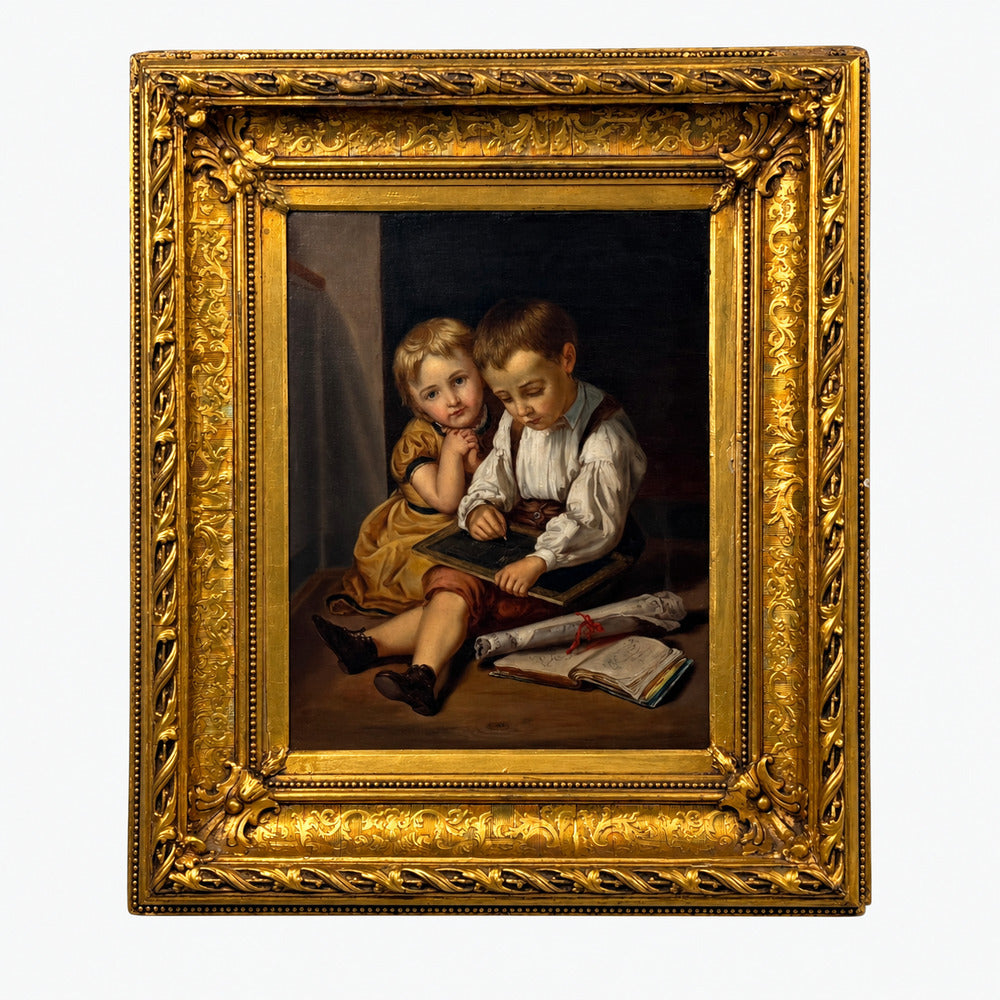 Continental School, Children at Their Lessons, Oil on Canvas, Europe, 19th c.