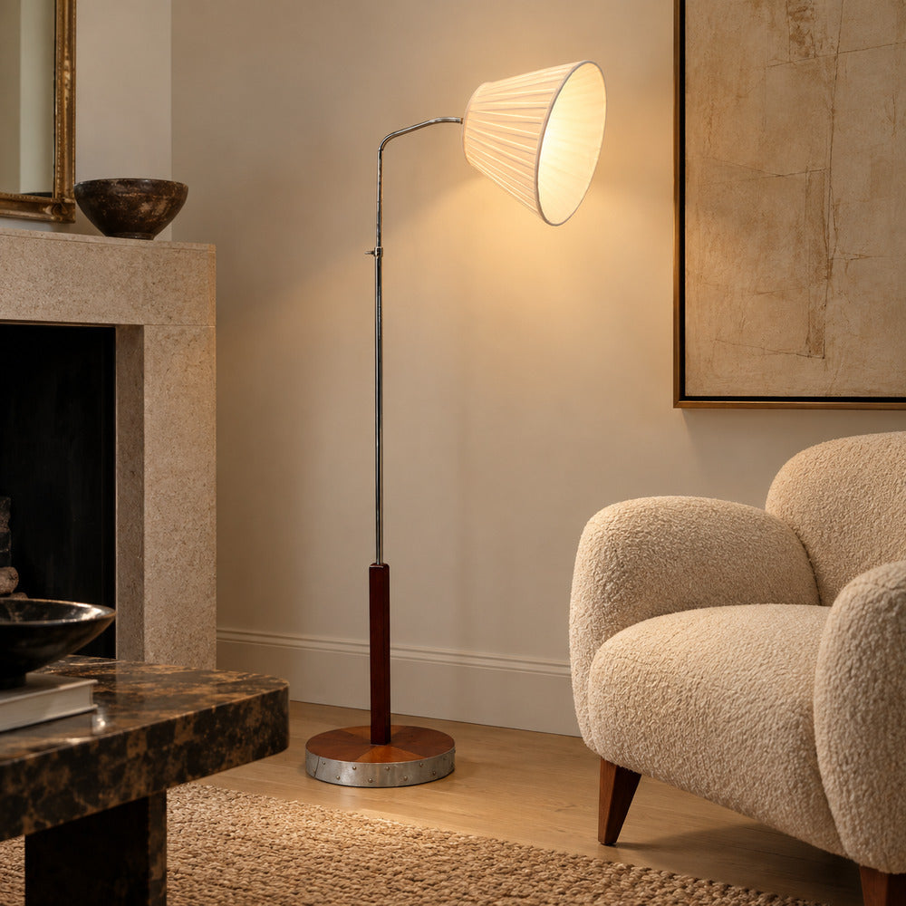 Swedish Art Deco, Floor Lamp, Mahogany, Chrome, Sweden, 1930s
