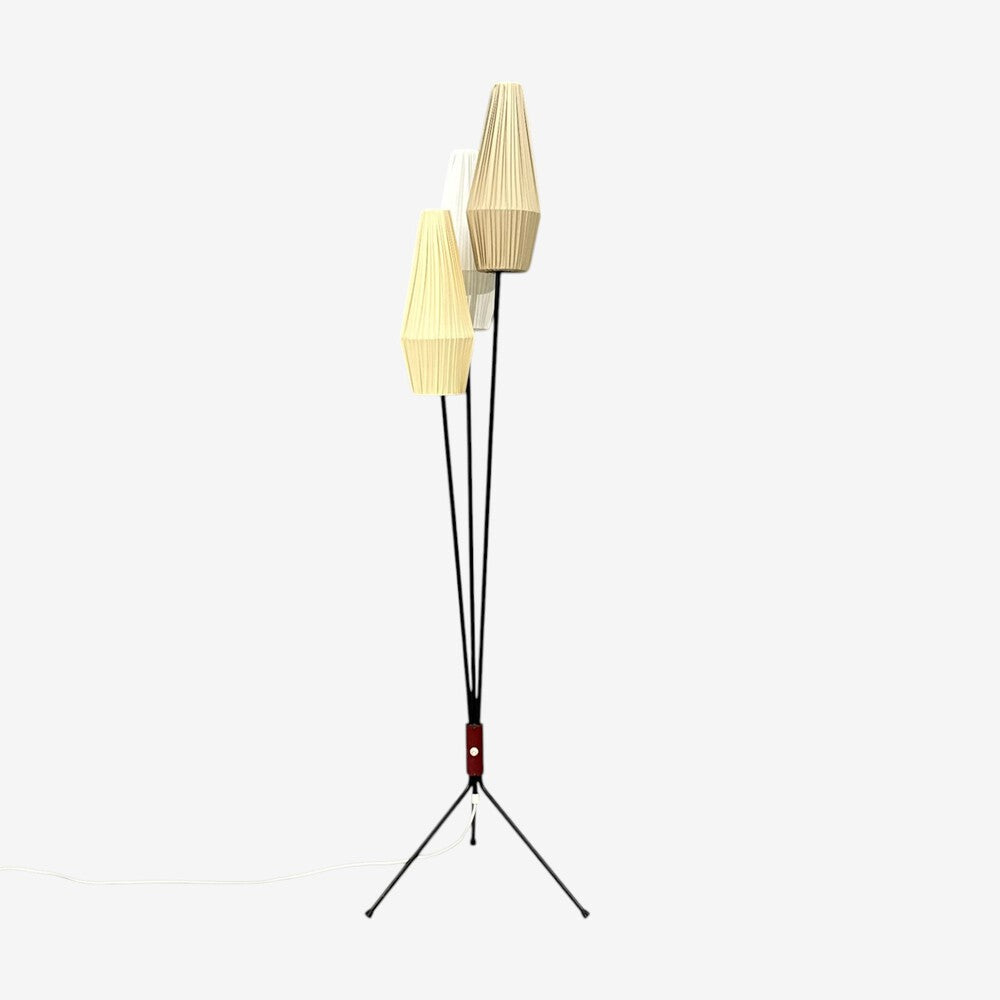 Swedish Modern, Three-Light Floor Lamp, Metal, Beige Shades, Sweden, 1950s