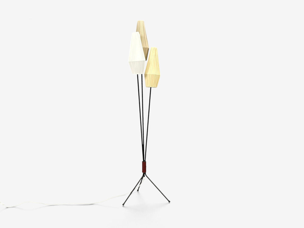 Swedish Modern, Three-Light Floor Lamp, Metal, Beige Shades, Sweden, 1950s