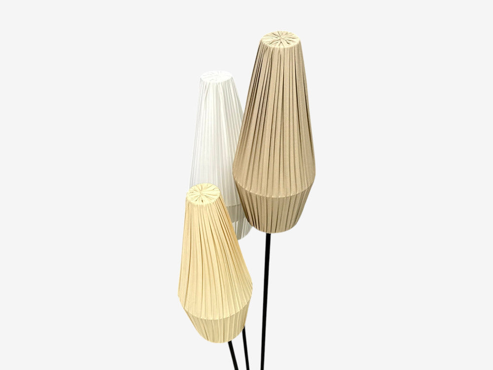 Swedish Modern, Three-Light Floor Lamp, Metal, Beige Shades, Sweden, 1950s