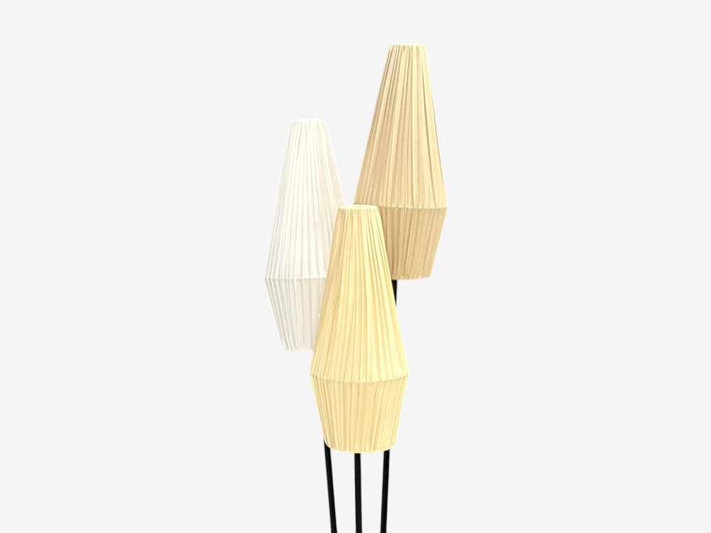 Swedish Modern, Three-Light Floor Lamp, Metal, Beige Shades, Sweden, 1950s