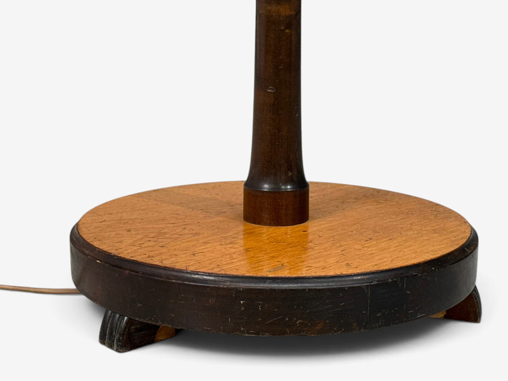 Swedish Art Deco, Adjustable Floor Lamp, Birch, Brass, Fabric, Sweden, 1930s