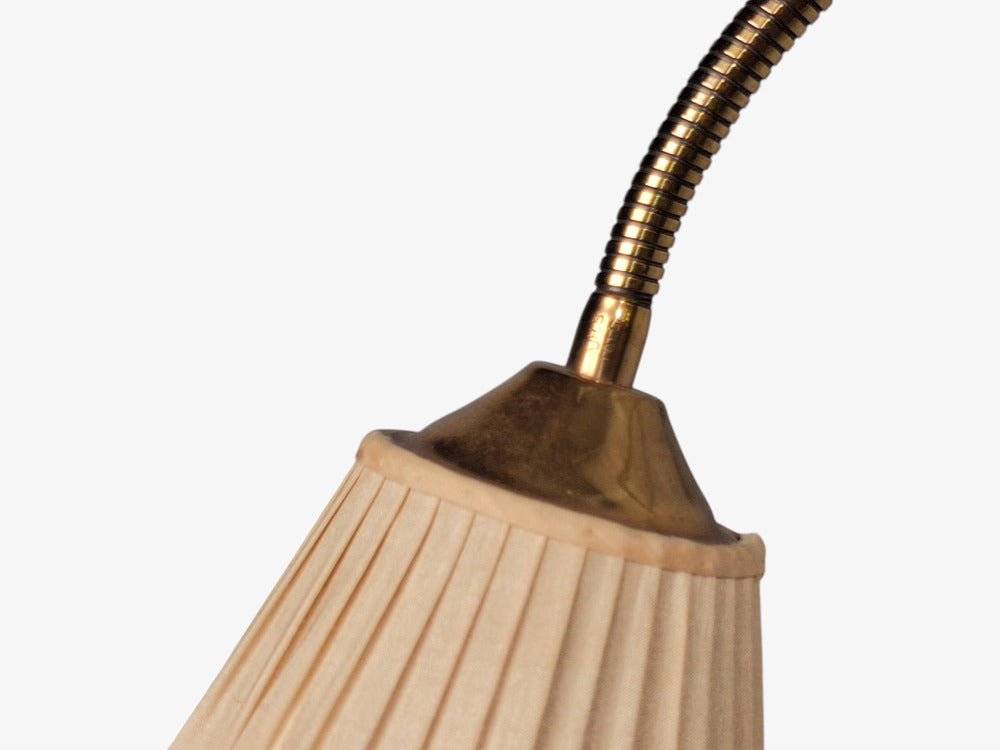 AJH, Swedish Modern, Adjustable Wall Light, Brass, Pleated Fabric, Sweden, 1950s