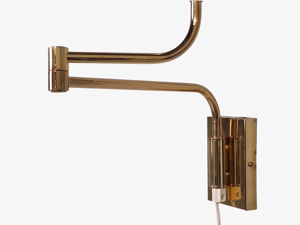 Fagerhults, Articulating Wall Light, Brass, Fabric, Sweden, 1980s
