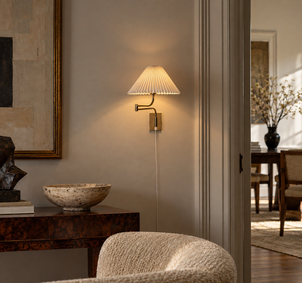 Fagerhults, Articulating Wall Light, Brass, Fabric, Sweden, 1980s