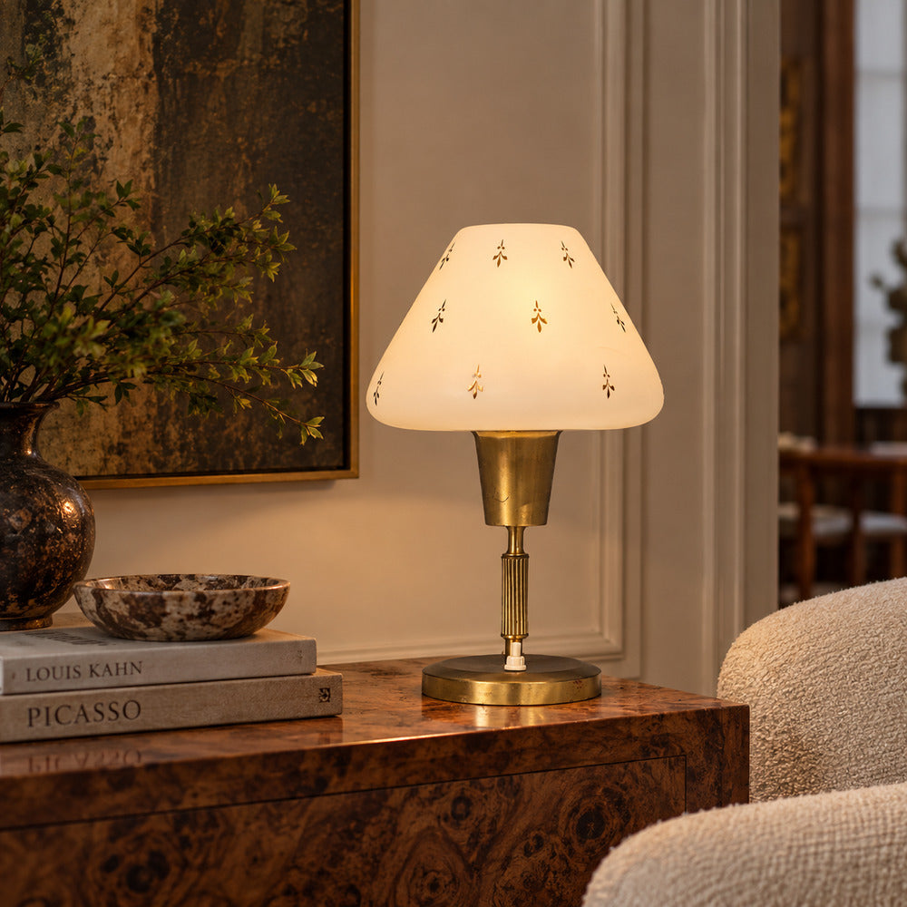 Ibe-Konst Ystad, Table Lamp, Brass, Opaque Glass, Sweden, 1950s