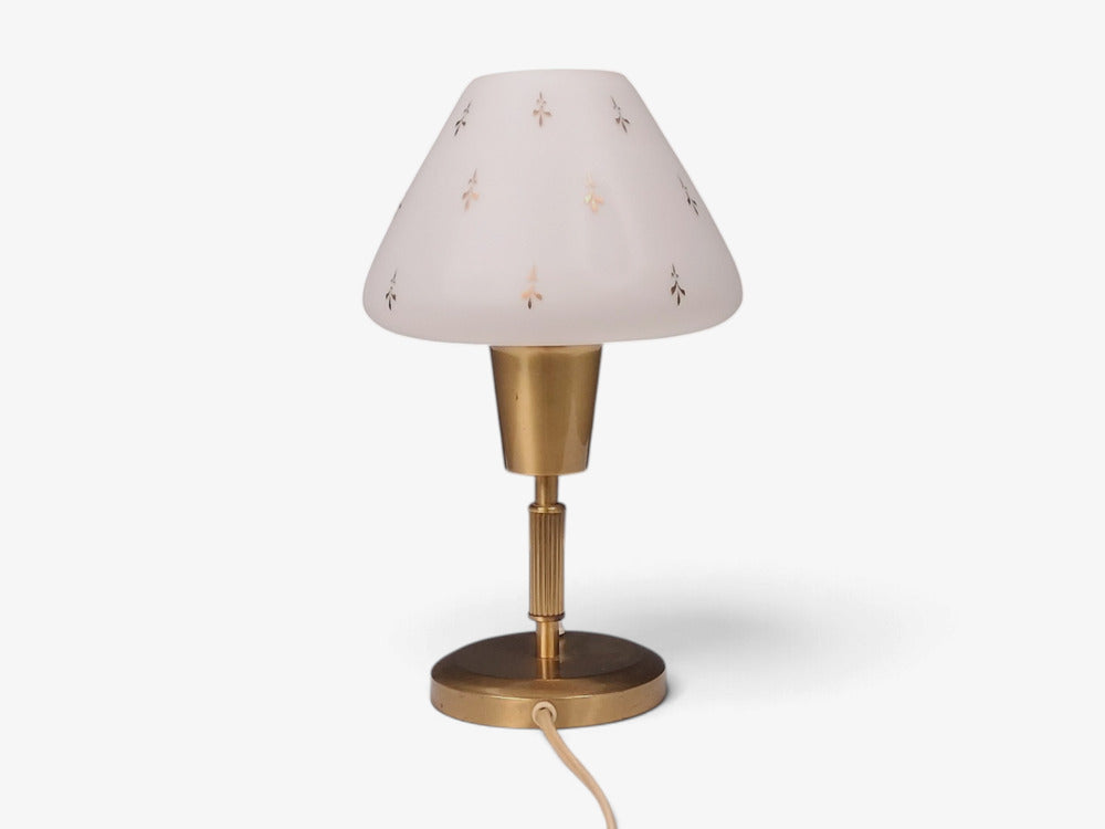 Ibe-Konst Ystad, Table Lamp, Brass, Opaque Glass, Sweden, 1950s