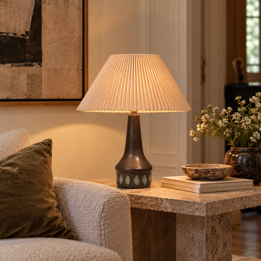 Løvesmose Keramik, Table Lamp, Brown and Turqouise Ceramic, Denmark, 1960s