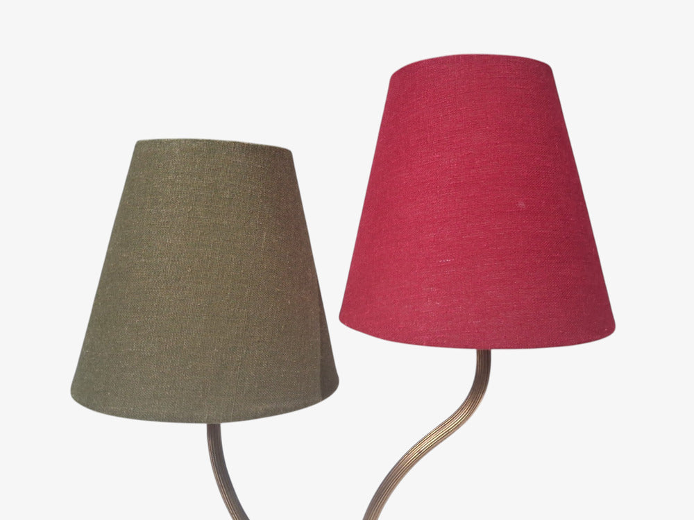 Swedish Modern, Two-Arm Table Lamp, Brass, Black Painted Wood, Sweden, 1950s
