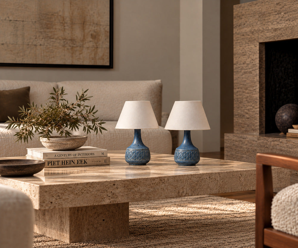 Søholm Stentøj, Table Lamps, Blue Glazed Stoneware, Denmark, 1960s