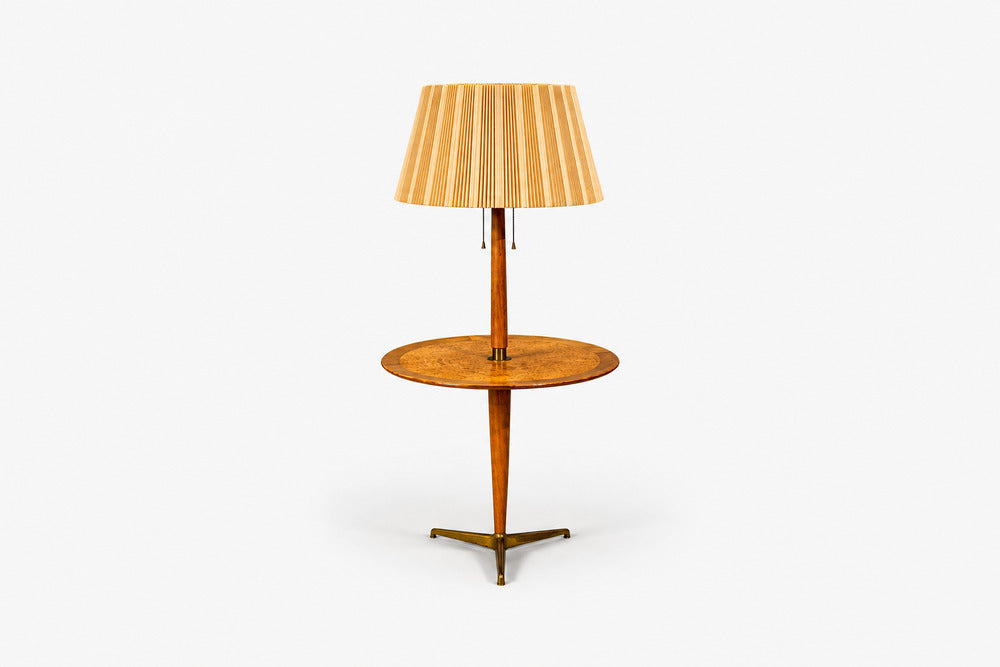 Edward Wormley, Rare Snack Floor Lamp, Wood, Brass, United States, 1940s