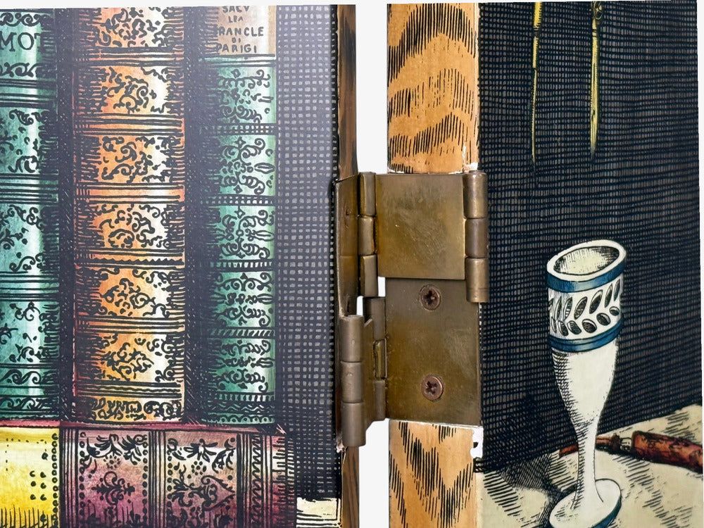 Piero Fornasetti, Rare Trompe L’Oeil “Libri” Four-Panel Folding Screen, Italy, 1999