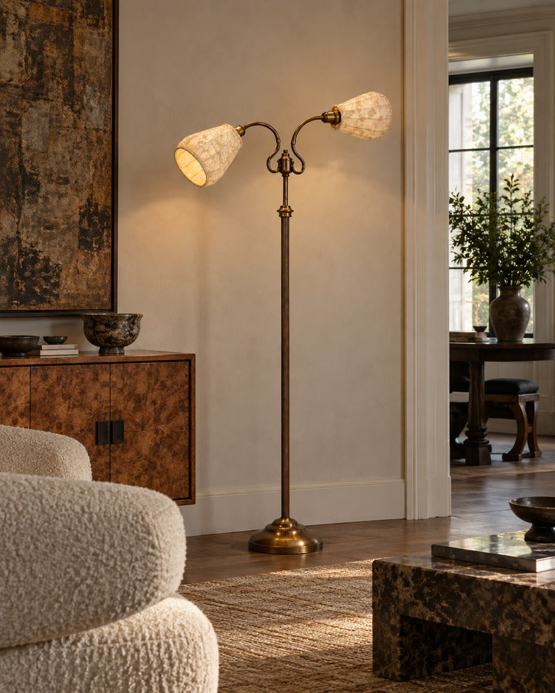 Tyringe Konsthantverk, Double Floor Lamp, Metal, Fabric, Sweden, 1970s