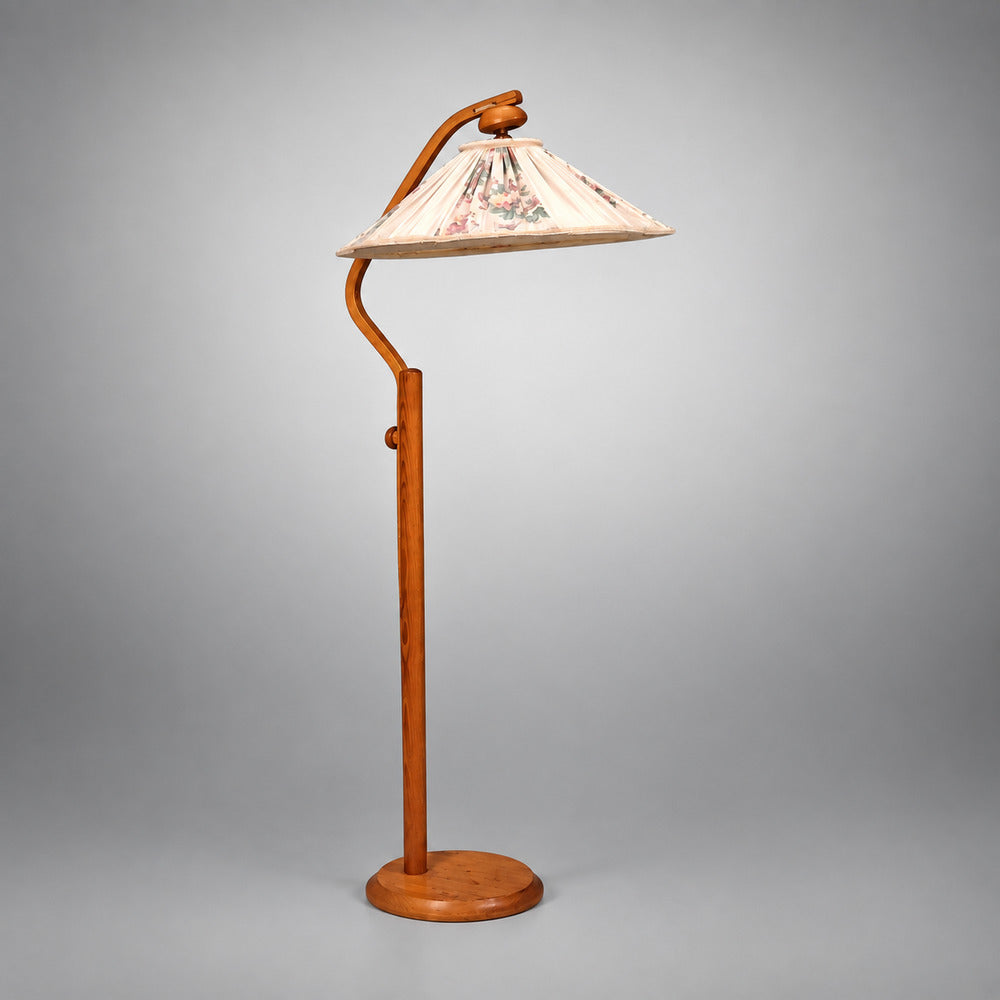 Markslöjd, Swedish Modern, Adjustable Floor Lamp, Pine, Fabric, Sweden, 1970s