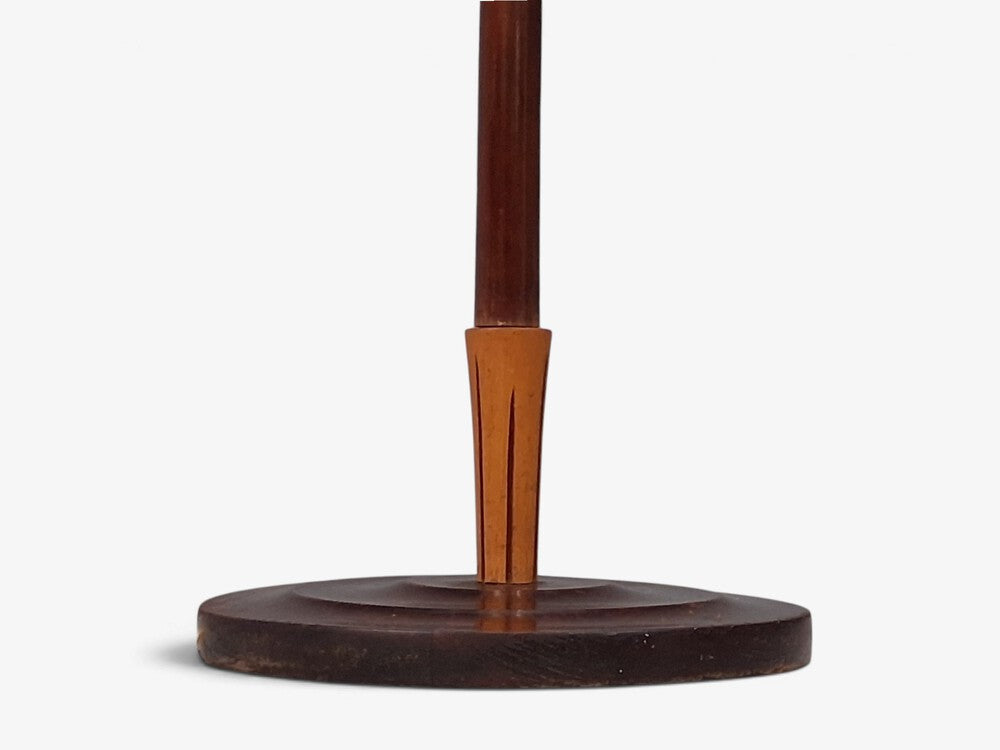 Swedish Modern, Double Shade Floor Lamp, Wood, Metal, Fabric, Sweden, 1950s