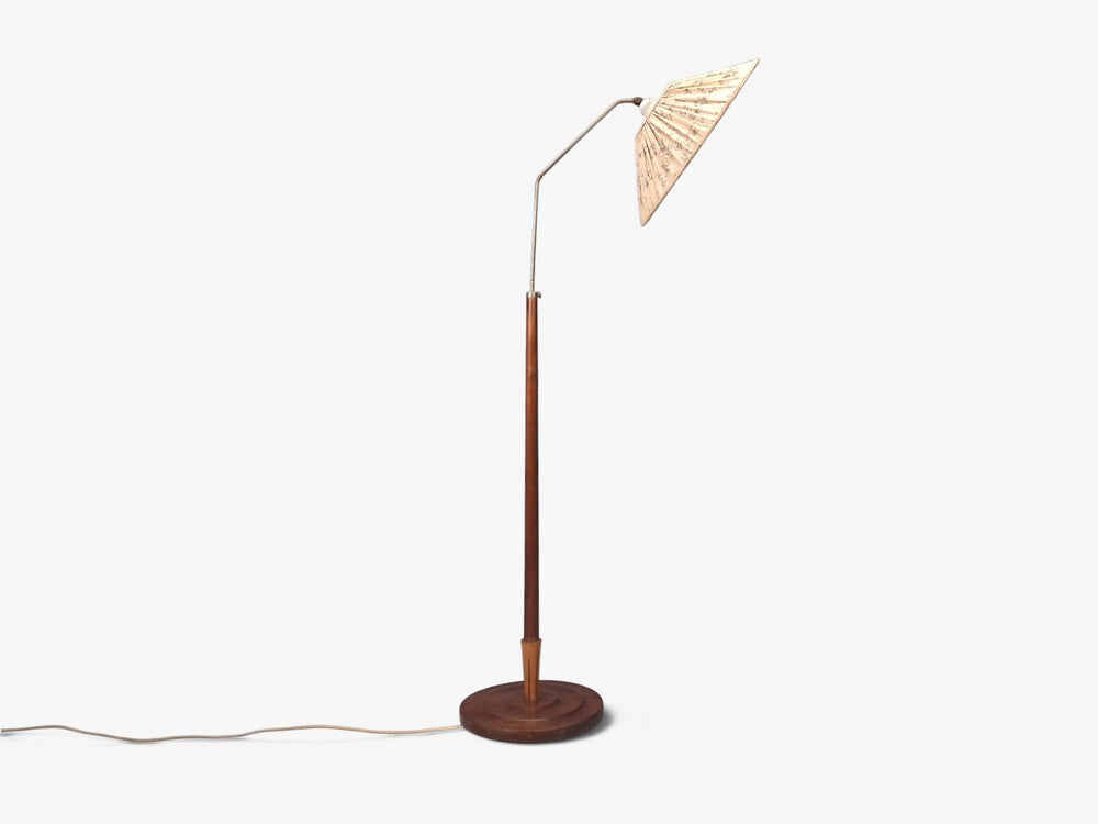 Swedish Modern, Double Shade Floor Lamp, Wood, Metal, Fabric, Sweden, 1950s