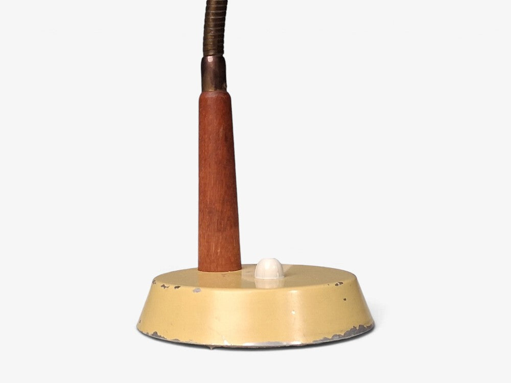 Fagerhults Ljusarmatur, Desk Lamp, Cream Lacquered Metal, Wood, Sweden, 1960s