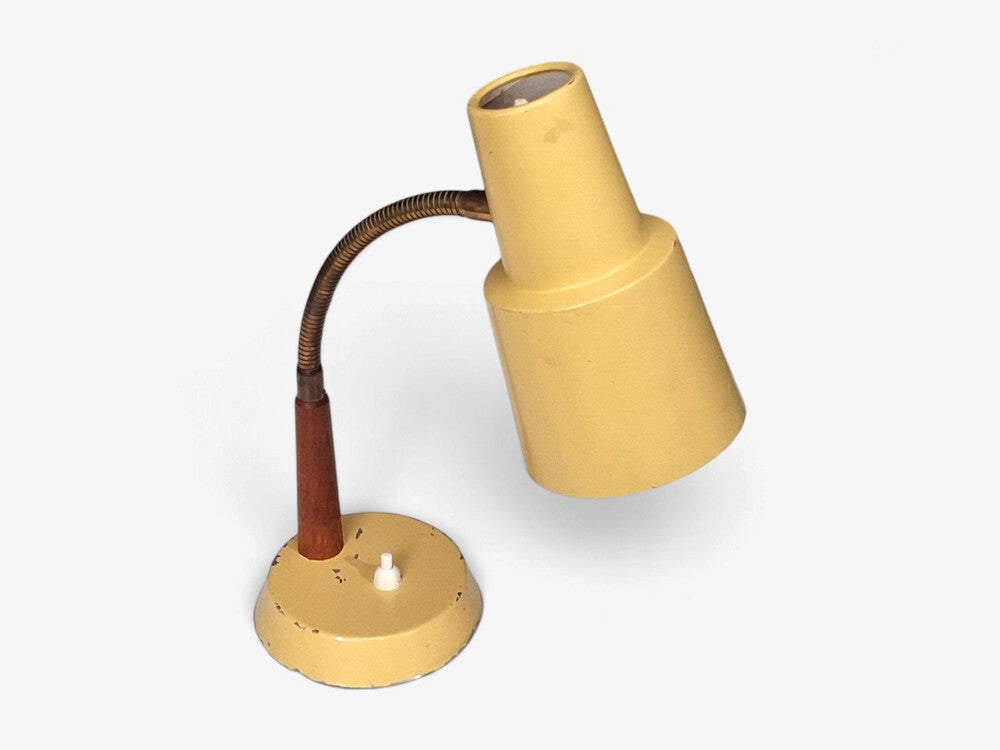 Fagerhults Ljusarmatur, Desk Lamp, Cream Lacquered Metal, Wood, Sweden, 1960s