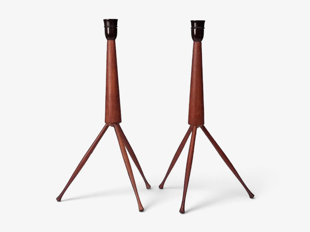 Danish Modern, Tripod Table Lamps, Teak, Fabric, Denmark, 1960s